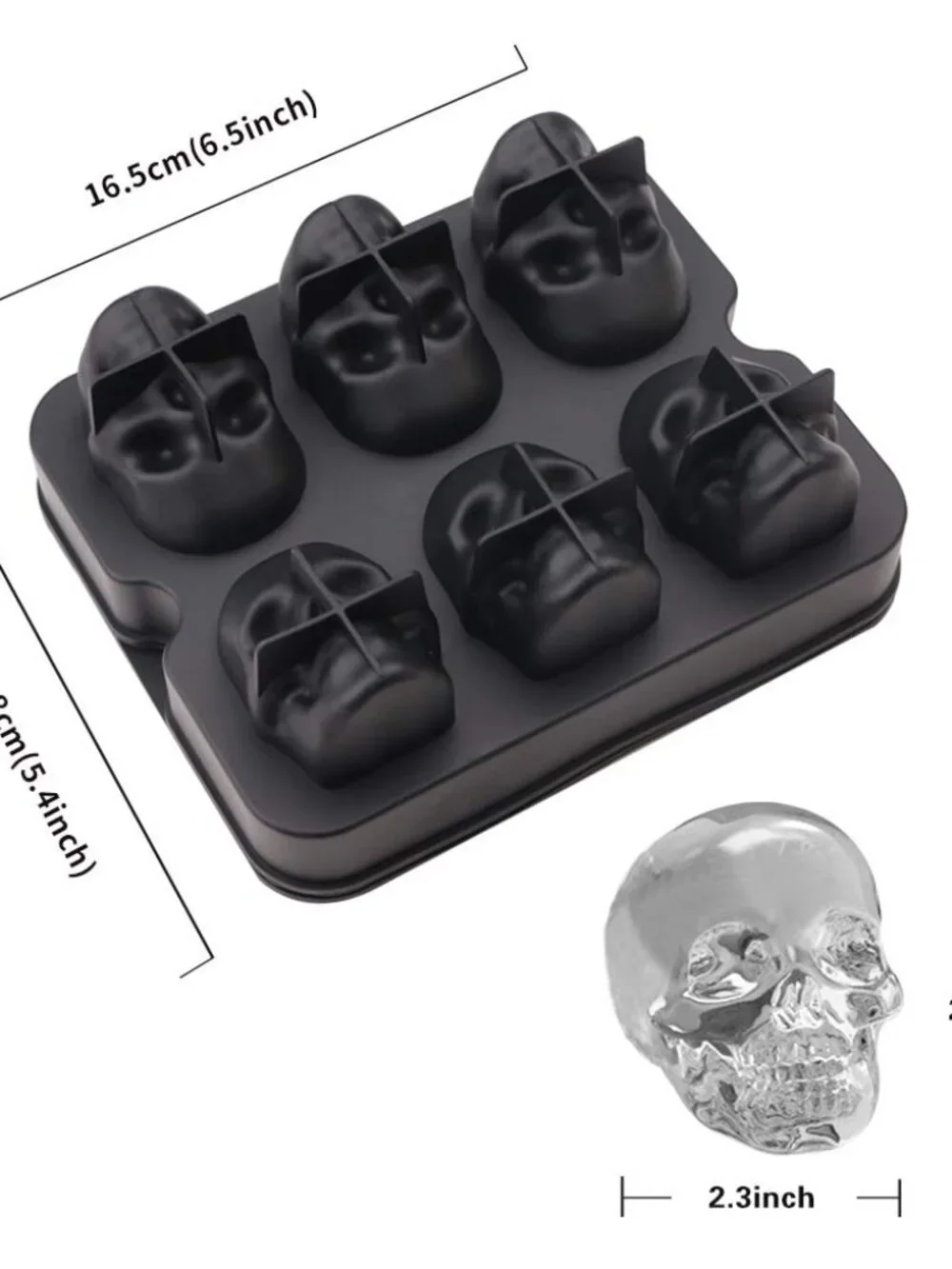CHIYAN Skull Ice Mold Silicone - Set of 6 Large 3D Ice Cube Molds, 2.3x2.3 Inch